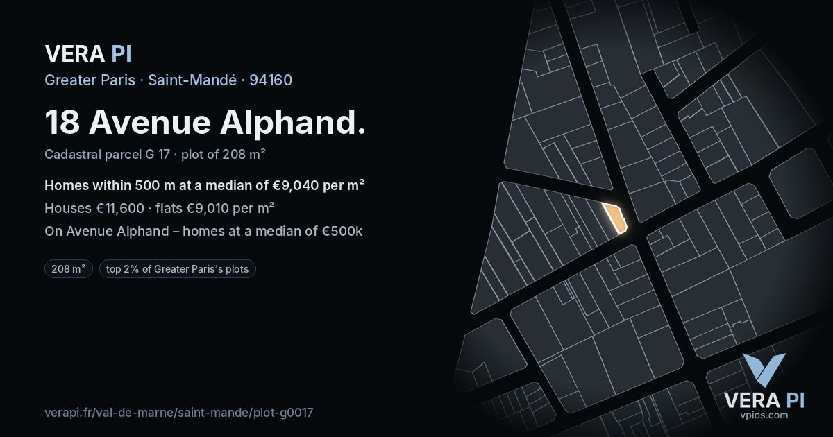 18 Avenue Alphand, Saint-Mandé at night – the plot lit, the parcels around coloured by the prices near them
