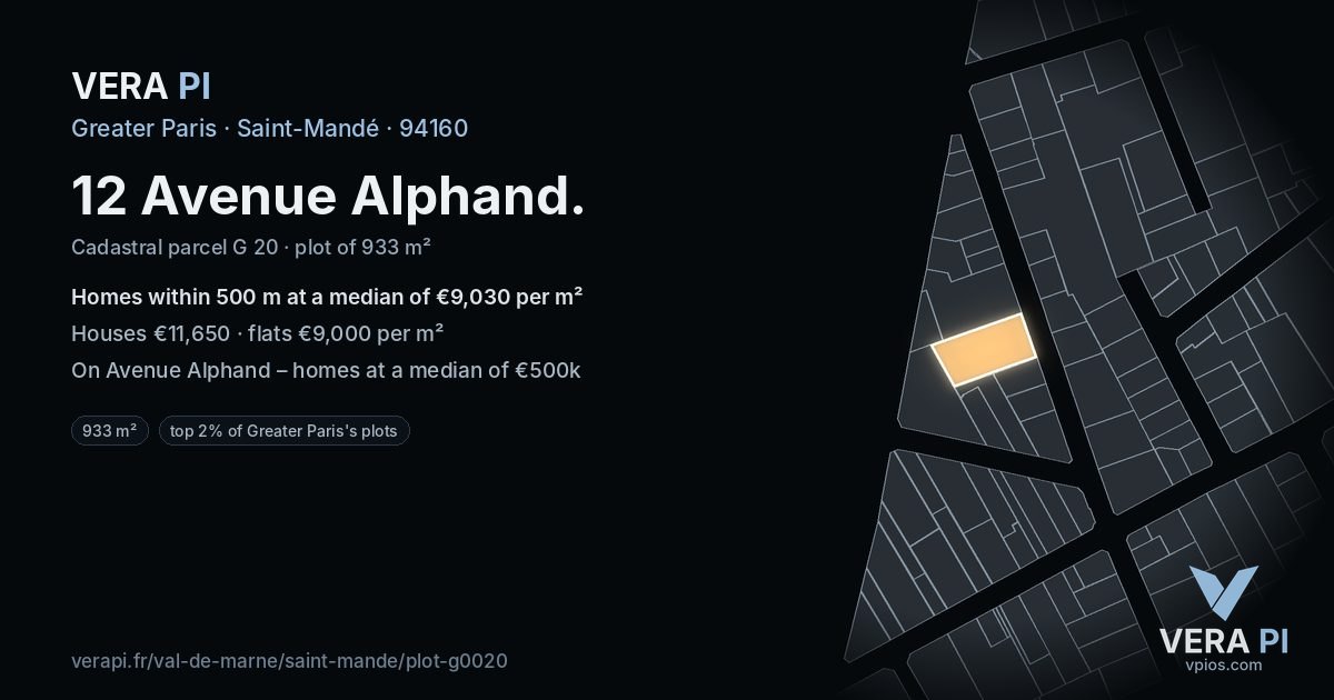 12 Avenue Alphand, Saint-Mandé at night – the plot lit, the parcels around coloured by the prices near them