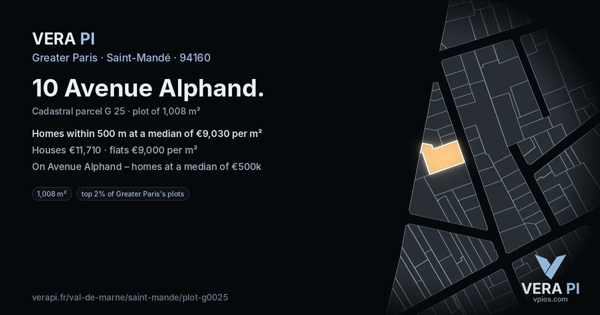10 Avenue Alphand, Saint-Mandé at night – the plot lit, the parcels around coloured by the prices near them