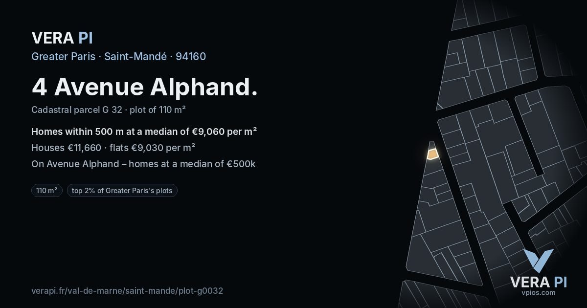 4 Avenue Alphand, Saint-Mandé at night – the plot lit, the parcels around coloured by the prices near them