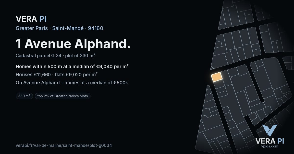 1 Avenue Alphand, Saint-Mandé at night – the plot lit, the parcels around coloured by the prices near them