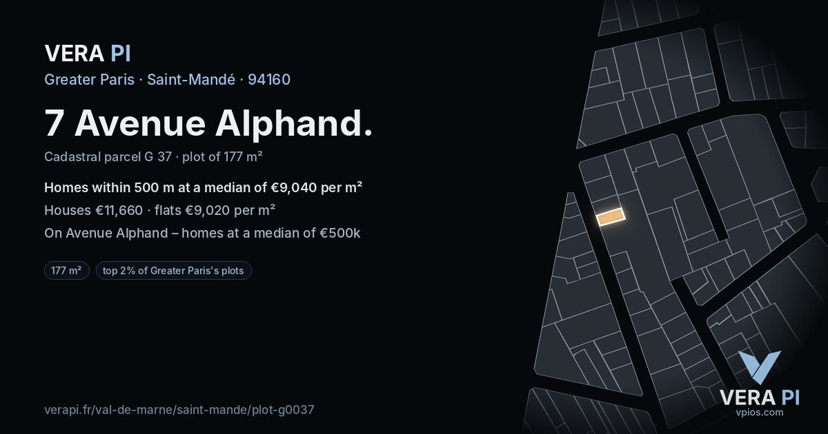 7 Avenue Alphand, Saint-Mandé at night – the plot lit, the parcels around coloured by the prices near them