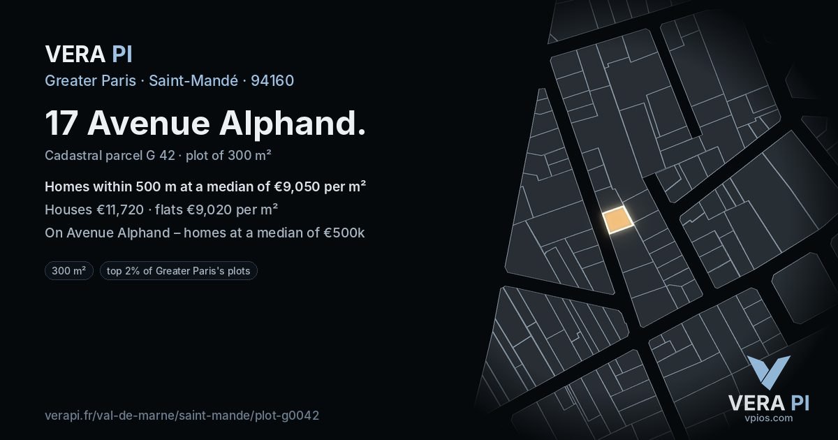 17 Avenue Alphand, Saint-Mandé at night – the plot lit, the parcels around coloured by the prices near them