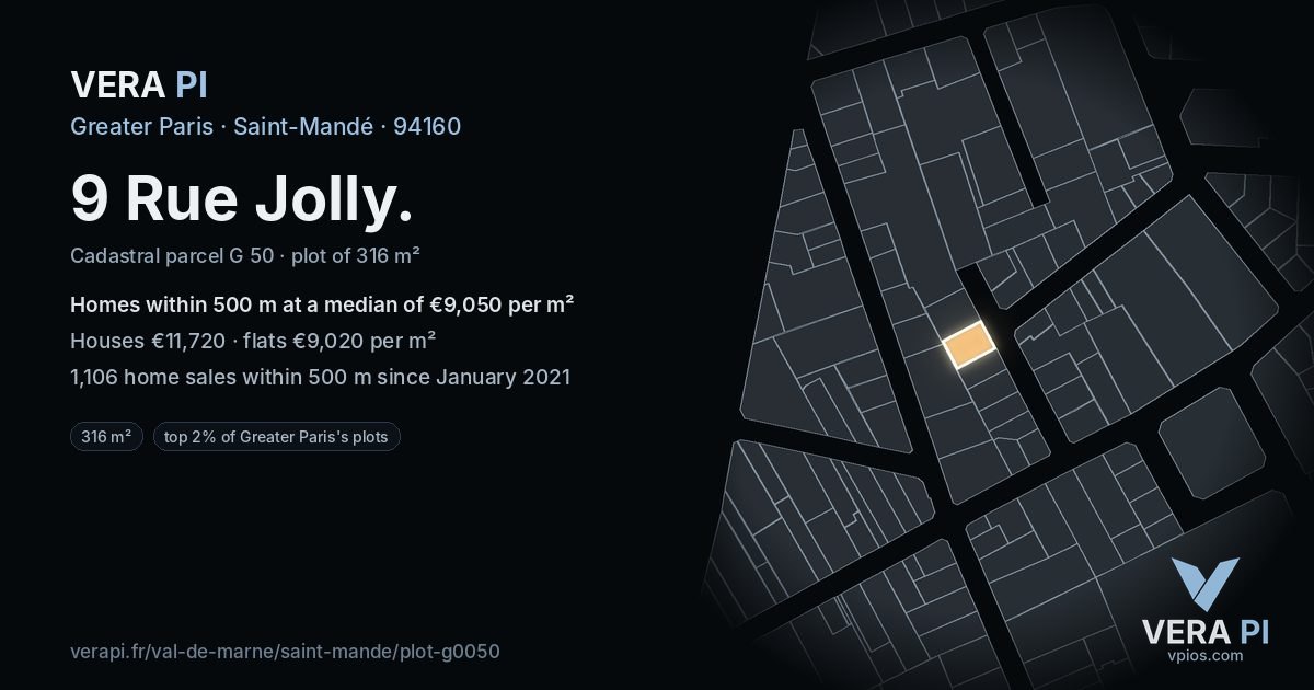 9 Rue Jolly, Saint-Mandé at night – the plot lit, the parcels around coloured by the prices near them