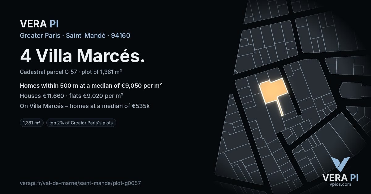 4 Villa Marcés, Saint-Mandé at night – the plot lit, the parcels around coloured by the prices near them