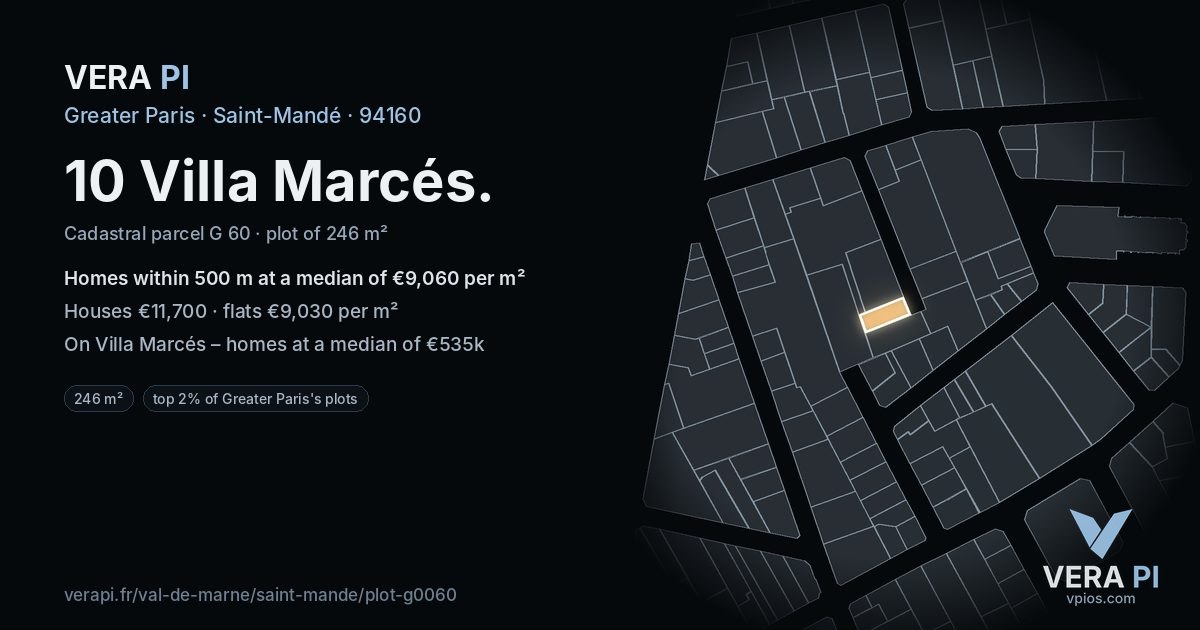 10 Villa Marcés, Saint-Mandé at night – the plot lit, the parcels around coloured by the prices near them