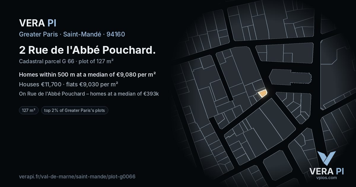 2 Rue de l'Abbé Pouchard, Saint-Mandé at night – the plot lit, the parcels around coloured by the prices near them