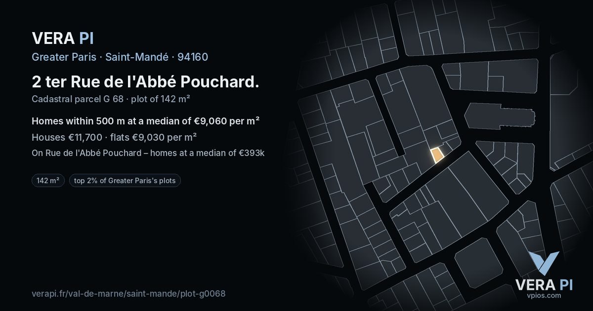 2 ter Rue de l'Abbé Pouchard, Saint-Mandé at night – the plot lit, the parcels around coloured by the prices near them