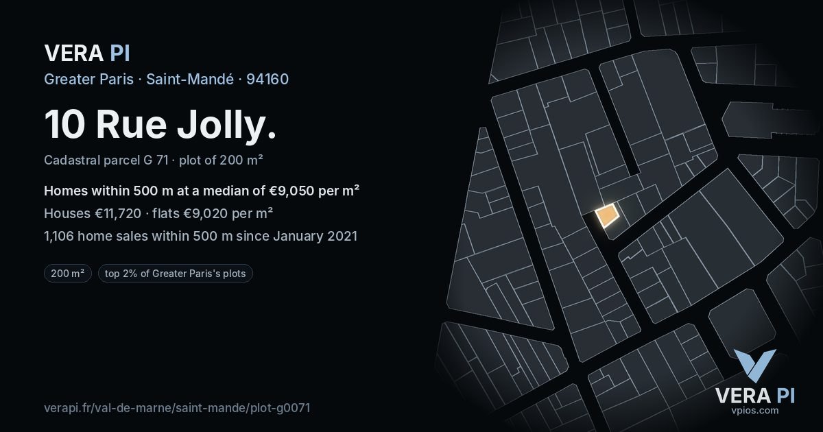 10 Rue Jolly, Saint-Mandé at night – the plot lit, the parcels around coloured by the prices near them