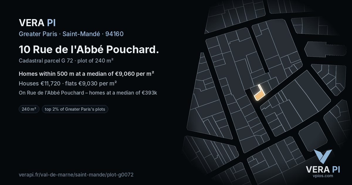 10 Rue de l'Abbé Pouchard, Saint-Mandé at night – the plot lit, the parcels around coloured by the prices near them