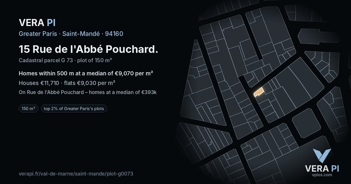 15 Rue de l'Abbé Pouchard, Saint-Mandé at night – the plot lit, the parcels around coloured by the prices near them