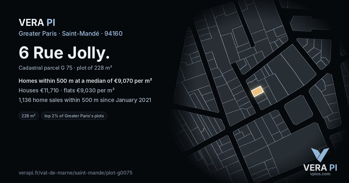 6 Rue Jolly, Saint-Mandé at night – the plot lit, the parcels around coloured by the prices near them