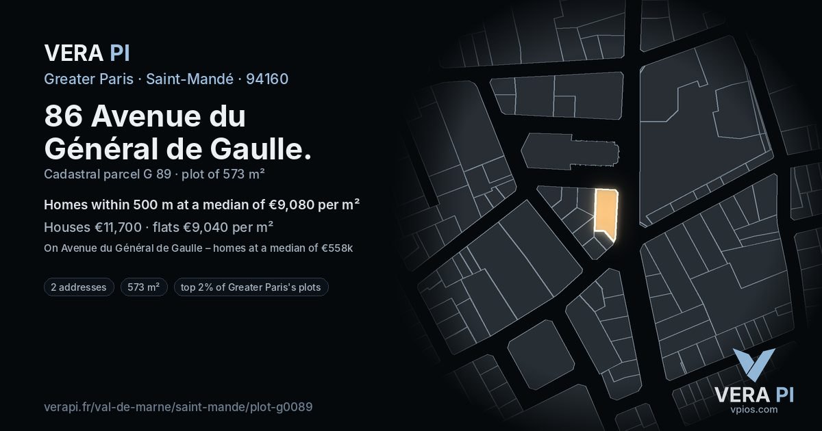 86 Avenue du Général de Gaulle, Saint-Mandé at night – the plot lit, the parcels around coloured by the prices near them