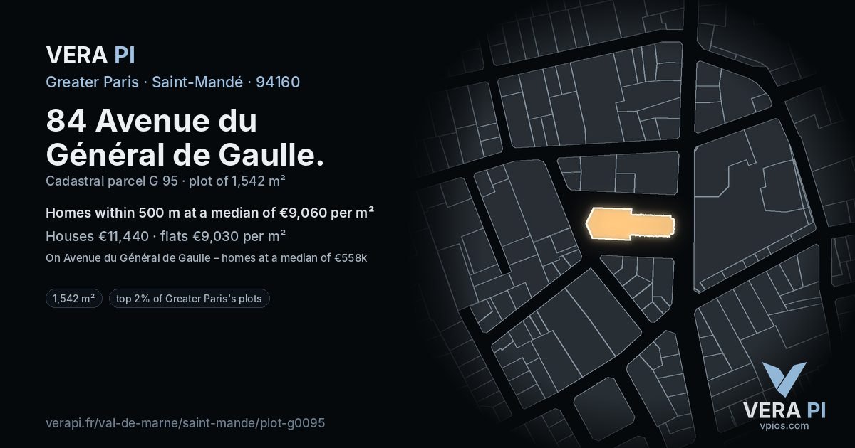 84 Avenue du Général de Gaulle, Saint-Mandé at night – the plot lit, the parcels around coloured by the prices near them
