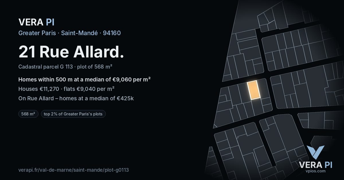 21 Rue Allard, Saint-Mandé at night – the plot lit, the parcels around coloured by the prices near them