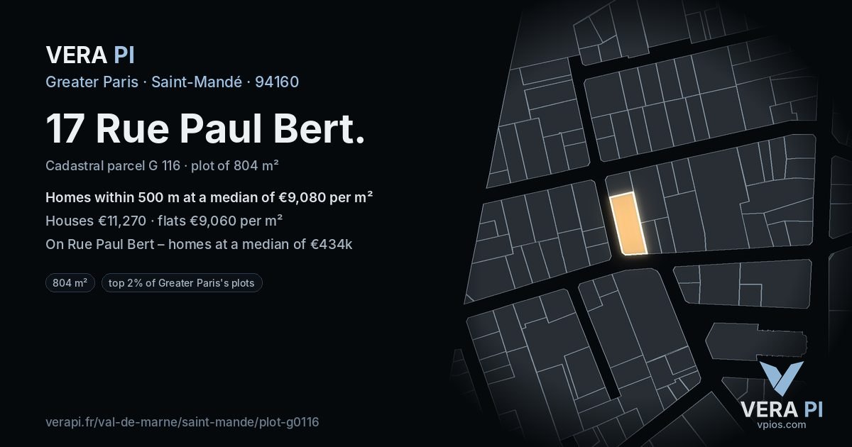 17 Rue Paul Bert, Saint-Mandé at night – the plot lit, the parcels around coloured by the prices near them