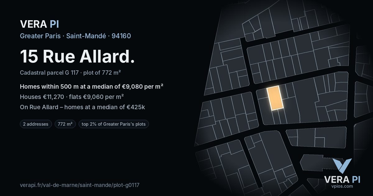 15 Rue Allard, Saint-Mandé at night – the plot lit, the parcels around coloured by the prices near them