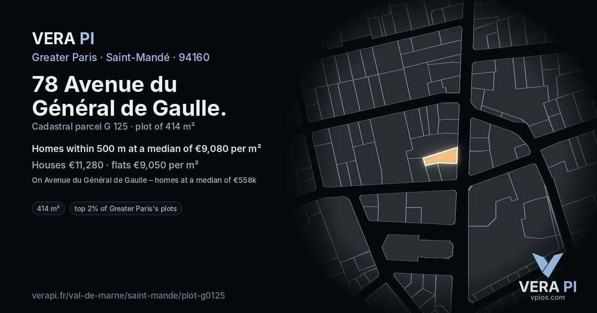 78 Avenue du Général de Gaulle, Saint-Mandé at night – the plot lit, the parcels around coloured by the prices near them