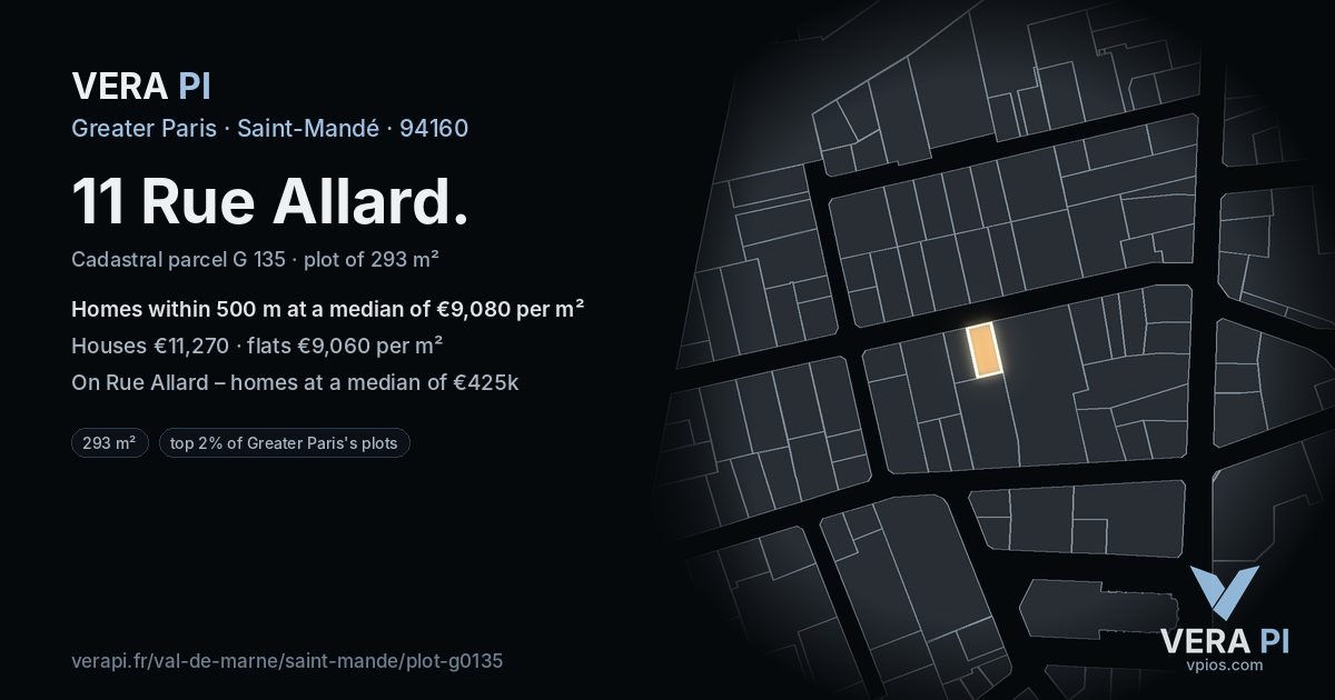 11 Rue Allard, Saint-Mandé at night – the plot lit, the parcels around coloured by the prices near them