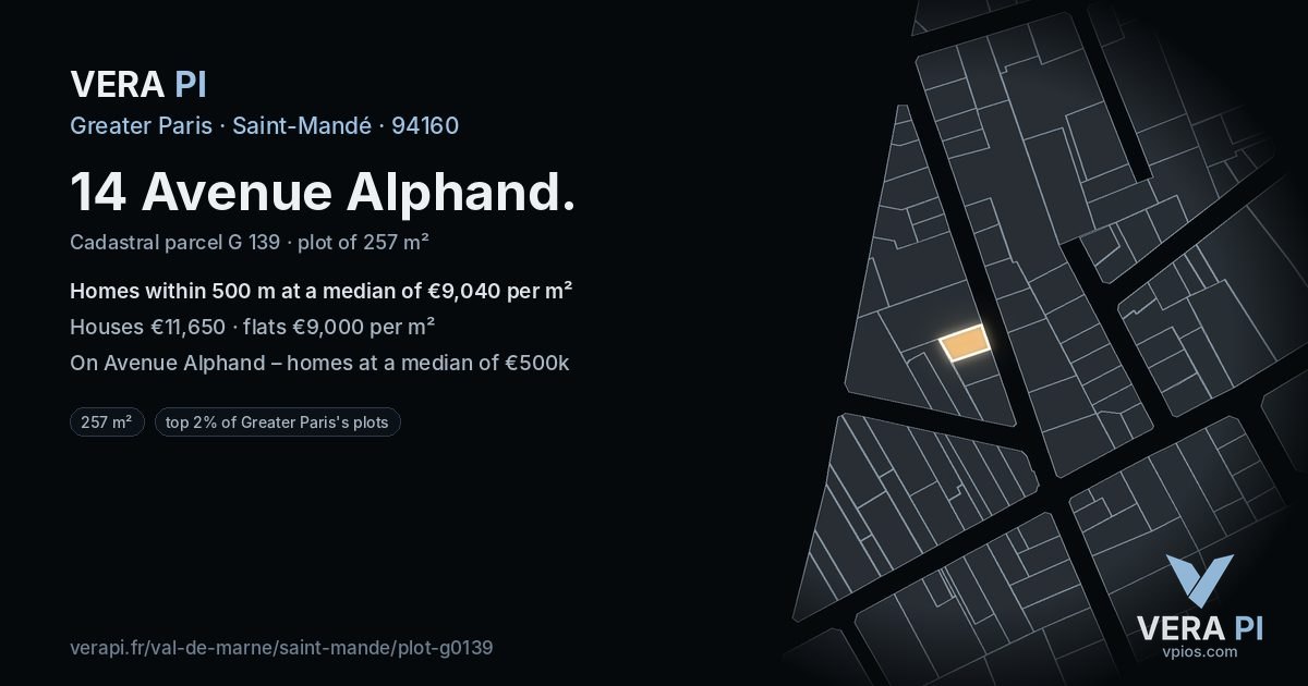14 Avenue Alphand, Saint-Mandé at night – the plot lit, the parcels around coloured by the prices near them