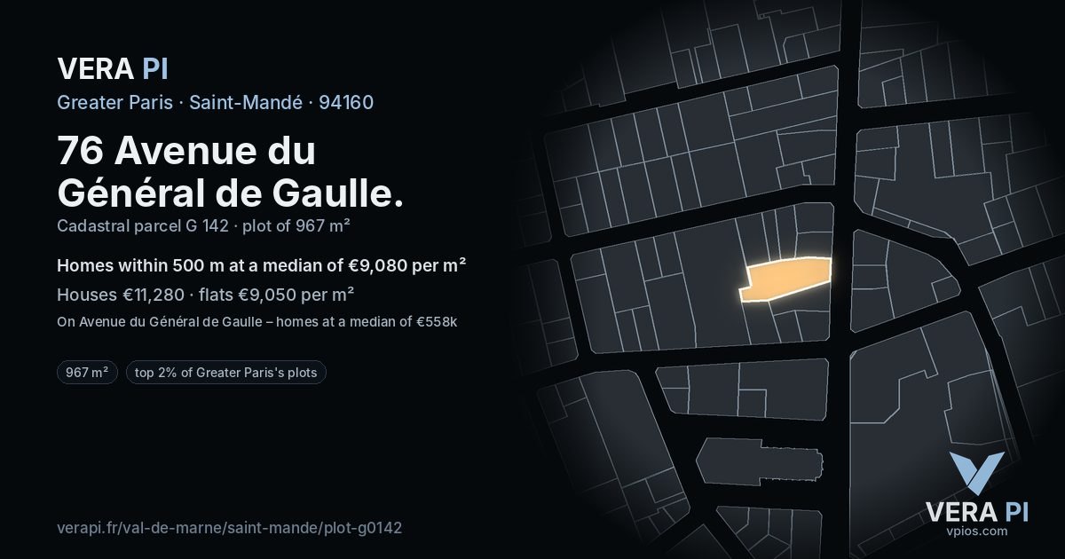 76 Avenue du Général de Gaulle, Saint-Mandé at night – the plot lit, the parcels around coloured by the prices near them