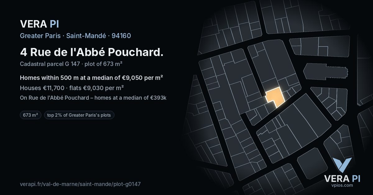 4 Rue de l'Abbé Pouchard, Saint-Mandé at night – the plot lit, the parcels around coloured by the prices near them