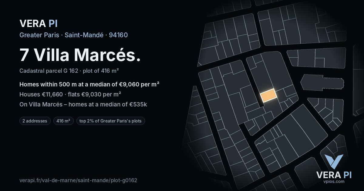 7 Villa Marcés, Saint-Mandé at night – the plot lit, the parcels around coloured by the prices near them