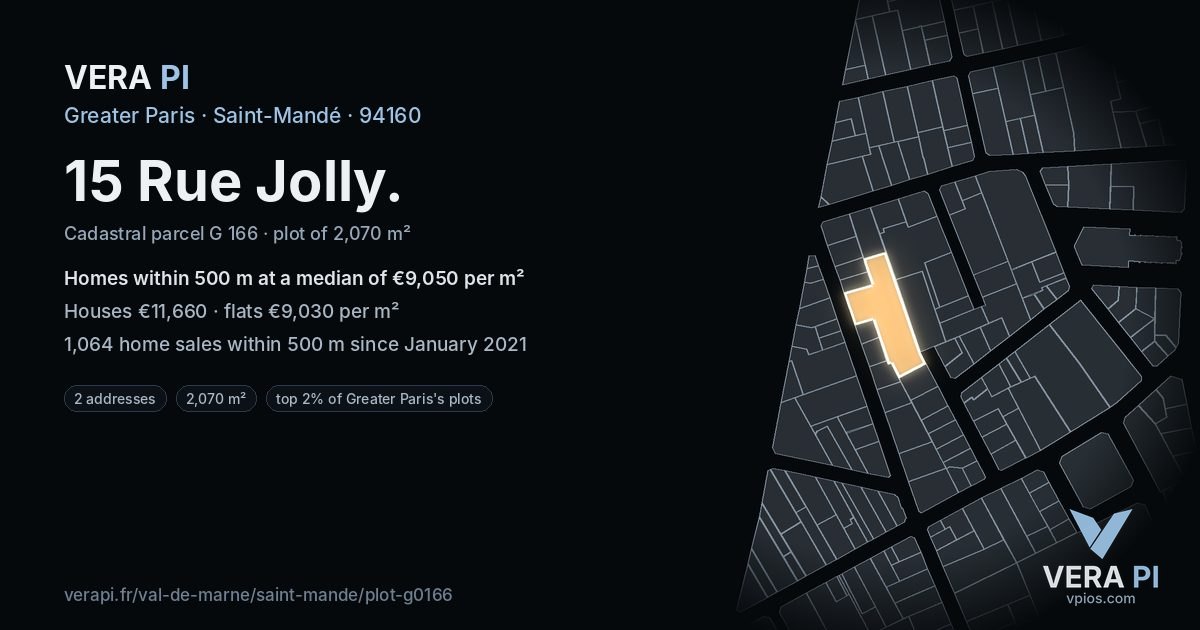 15 Rue Jolly, Saint-Mandé at night – the plot lit, the parcels around coloured by the prices near them