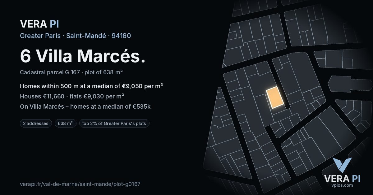 6 Villa Marcés, Saint-Mandé at night – the plot lit, the parcels around coloured by the prices near them