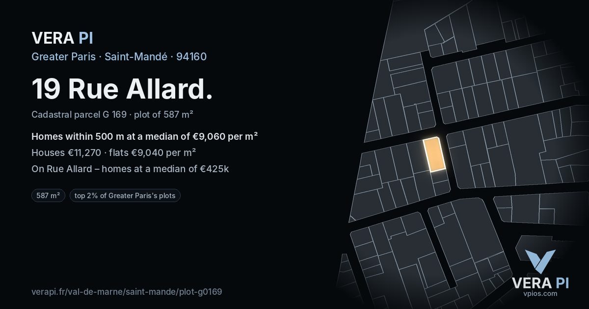 19 Rue Allard, Saint-Mandé at night – the plot lit, the parcels around coloured by the prices near them