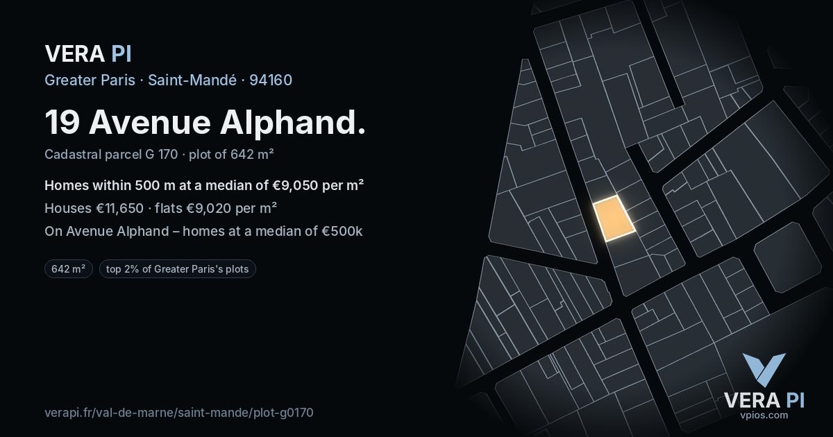 19 Avenue Alphand, Saint-Mandé at night – the plot lit, the parcels around coloured by the prices near them