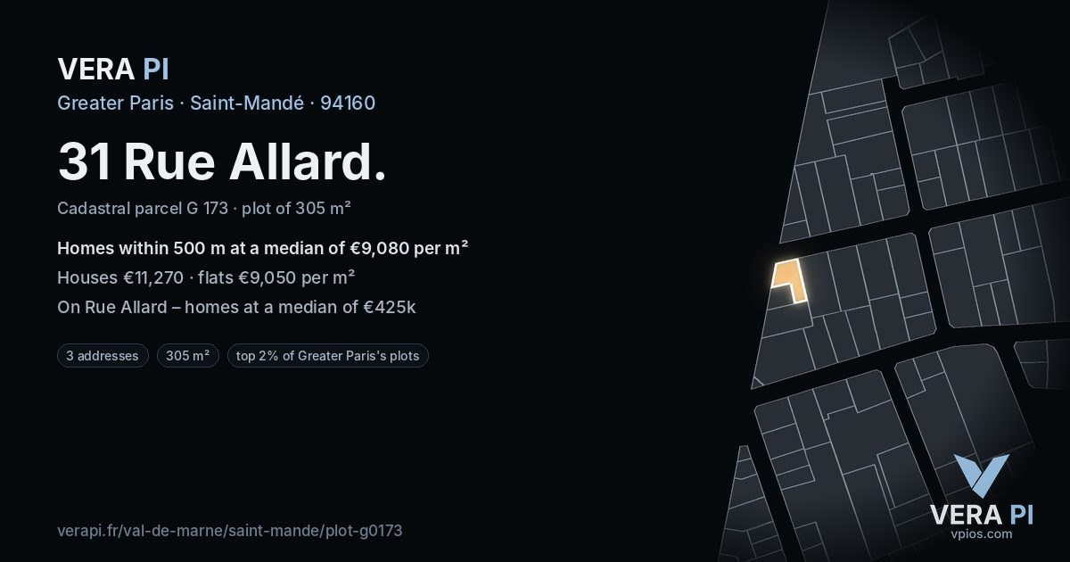 31 Rue Allard, Saint-Mandé at night – the plot lit, the parcels around coloured by the prices near them