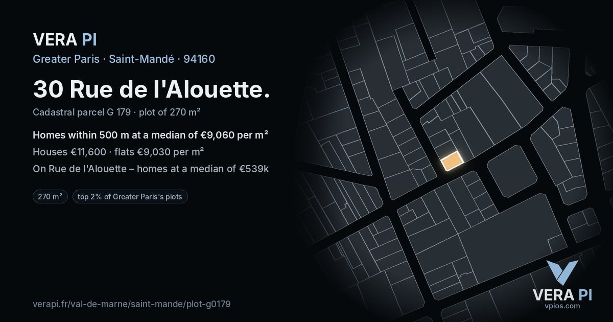 30 Rue de l'Alouette, Saint-Mandé at night – the plot lit, the parcels around coloured by the prices near them