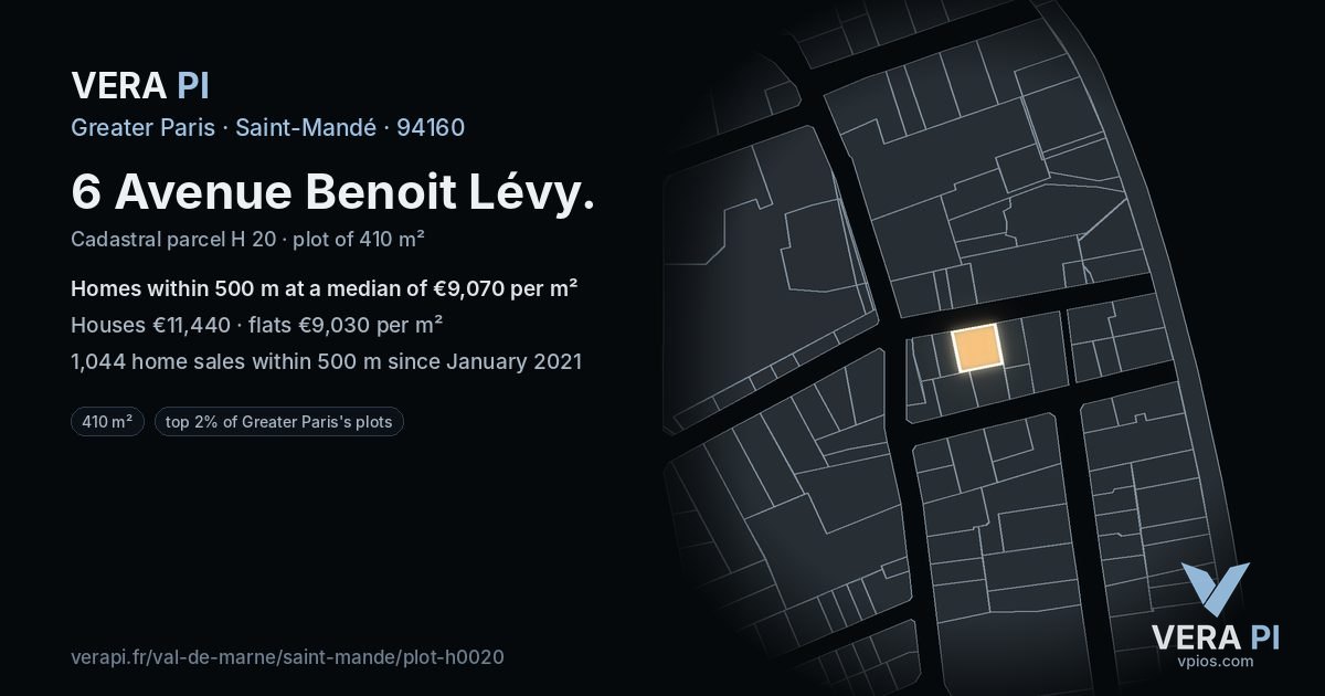 6 Avenue Benoit Lévy, Saint-Mandé at night – the plot lit, the parcels around coloured by the prices near them