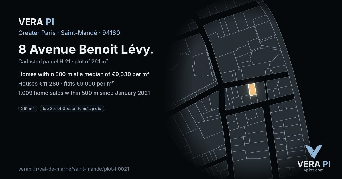 8 Avenue Benoit Lévy, Saint-Mandé at night – the plot lit, the parcels around coloured by the prices near them