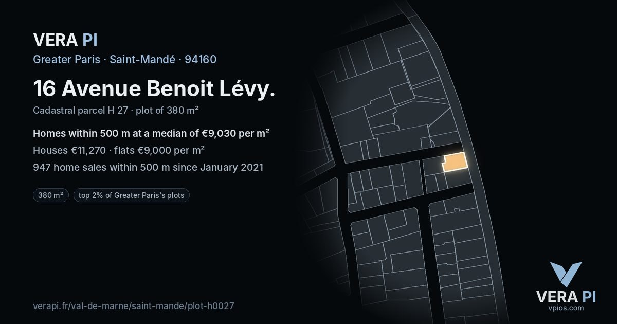 16 Avenue Benoit Lévy, Saint-Mandé at night – the plot lit, the parcels around coloured by the prices near them