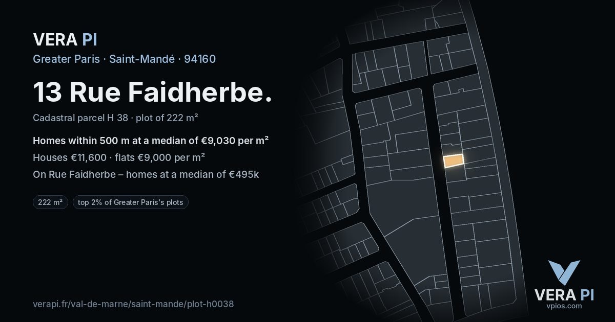 13 Rue Faidherbe, Saint-Mandé at night – the plot lit, the parcels around coloured by the prices near them
