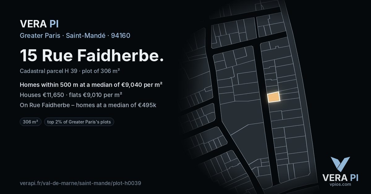 15 Rue Faidherbe, Saint-Mandé at night – the plot lit, the parcels around coloured by the prices near them