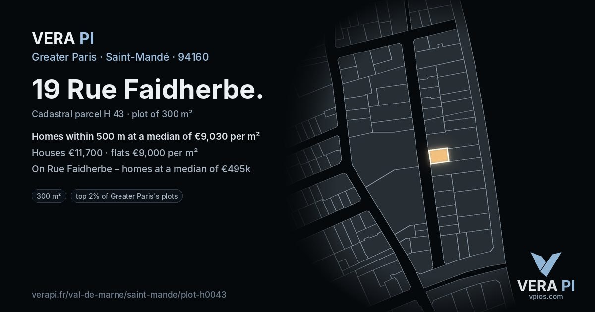 19 Rue Faidherbe, Saint-Mandé at night – the plot lit, the parcels around coloured by the prices near them