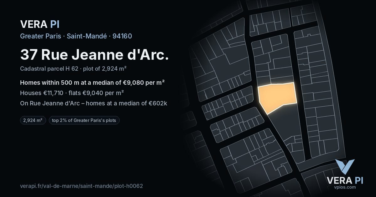37 Rue Jeanne d'Arc, Saint-Mandé at night – the plot lit, the parcels around coloured by the prices near them