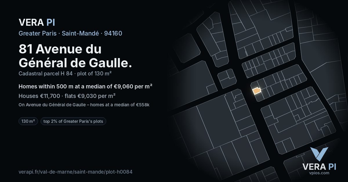 81 Avenue du Général de Gaulle, Saint-Mandé at night – the plot lit, the parcels around coloured by the prices near them