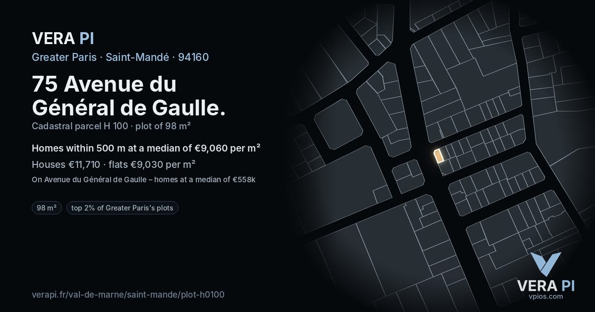 75 Avenue du Général de Gaulle, Saint-Mandé at night – the plot lit, the parcels around coloured by the prices near them