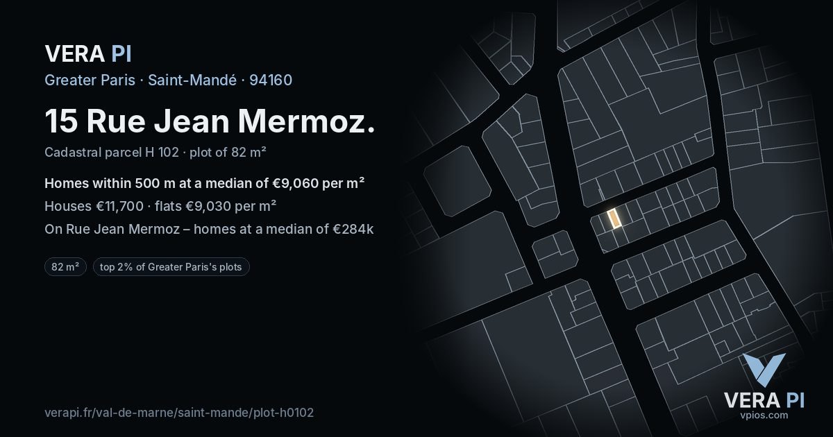 15 Rue Jean Mermoz, Saint-Mandé at night – the plot lit, the parcels around coloured by the prices near them