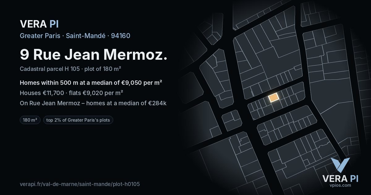 9 Rue Jean Mermoz, Saint-Mandé at night – the plot lit, the parcels around coloured by the prices near them