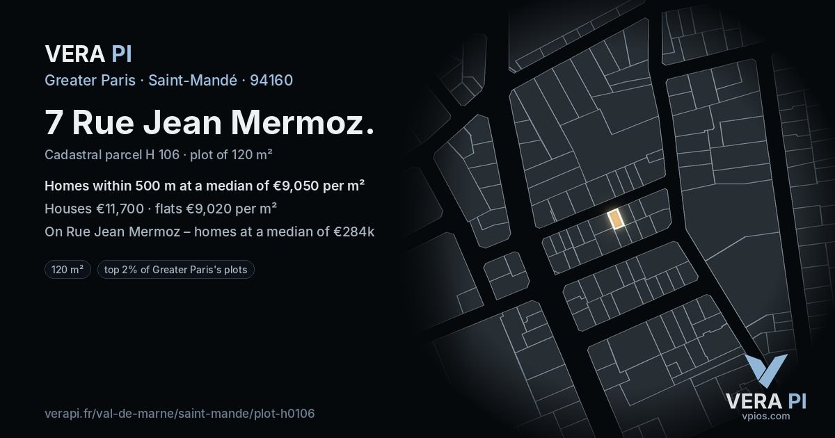 7 Rue Jean Mermoz, Saint-Mandé at night – the plot lit, the parcels around coloured by the prices near them
