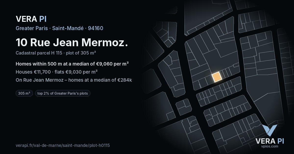 10 Rue Jean Mermoz, Saint-Mandé at night – the plot lit, the parcels around coloured by the prices near them