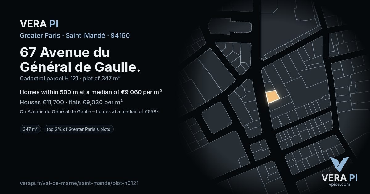 67 Avenue du Général de Gaulle, Saint-Mandé at night – the plot lit, the parcels around coloured by the prices near them