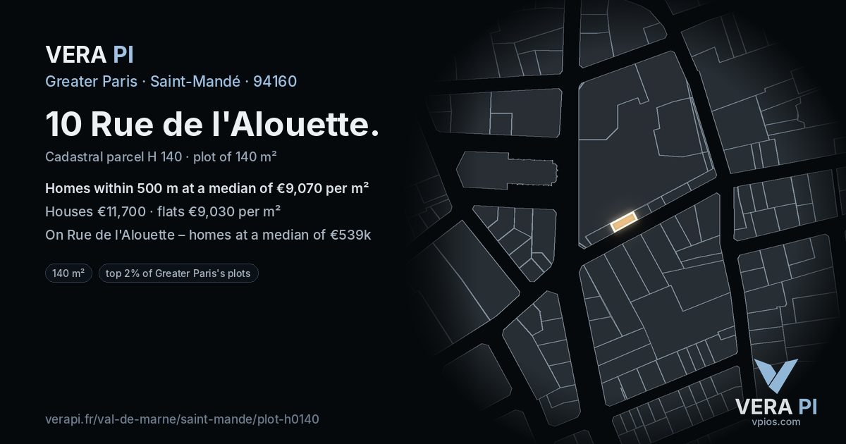 10 Rue de l'Alouette, Saint-Mandé at night – the plot lit, the parcels around coloured by the prices near them