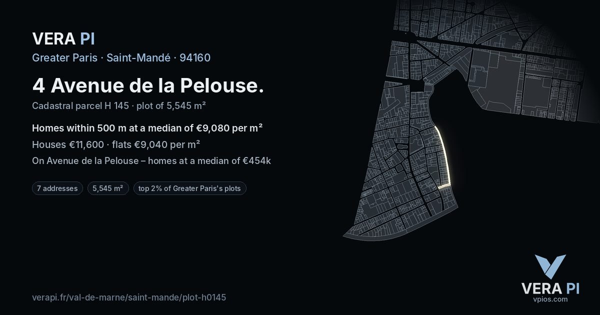 4 Avenue de la Pelouse, Saint-Mandé at night – the plot lit, the parcels around coloured by the prices near them