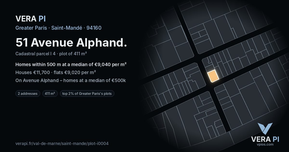 51 Avenue Alphand, Saint-Mandé at night – the plot lit, the parcels around coloured by the prices near them